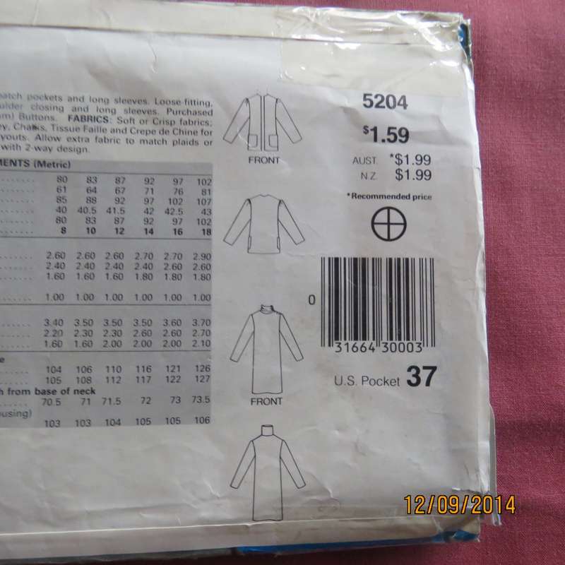 SEE & SEW sewing pattern 5204 for dress and jacket in size 32 to 36. New condition.