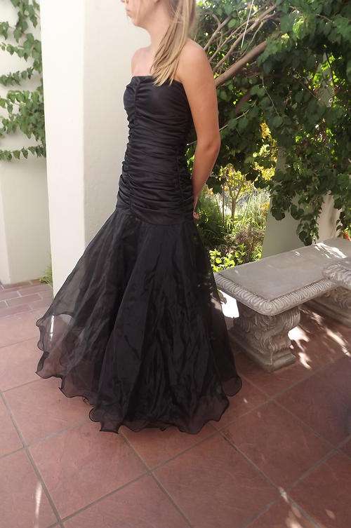 Black Satin and Crushed Chiffon dress in size 30/32.