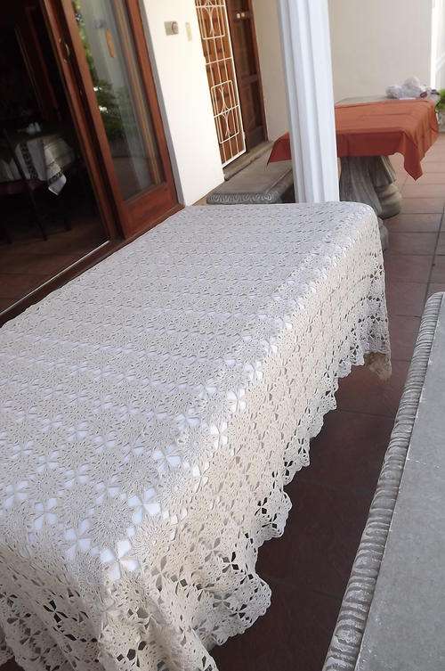 Cotton Crocheted Beige Cloth to be used as tablecloth or beadspread