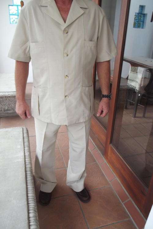 Men's Short Sleeved Beige Safari Suit by Sterling