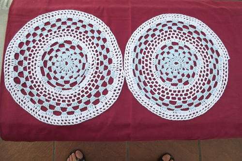 Set of 2 Baby Blue & White Crocheted Doilies