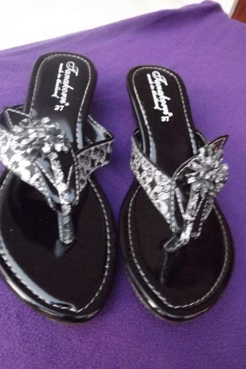 Pair of Tanakorn Sandals in Black and Silver in size 37-4