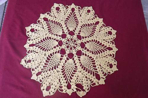 Yellow Crocheted Cotton Doily in Pineapple Design