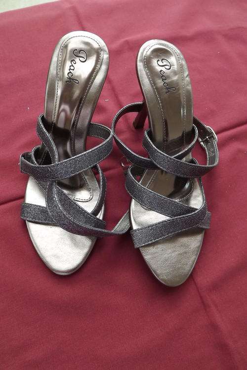 Pair of Stylish Gunmetal glitter High Heel Sandals in size 36 - 4.