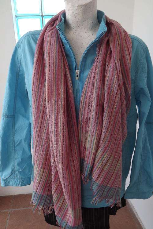 Pink Striped Viscose Scarf - 165x58cm