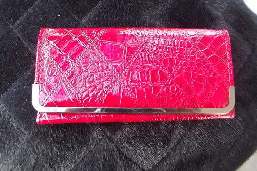Red Imitation Ostrich Leather Purse