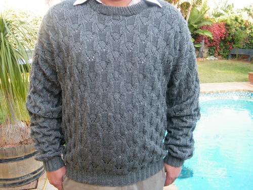 Hand Knitted Grey X-Large Jersey - double knitted collar - shoulder to waist - 71cm