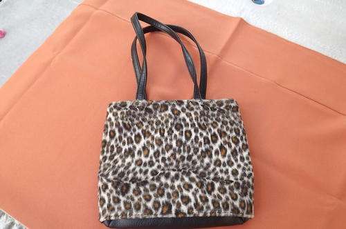 Small Animal Print Hand Bag - closes firmly, zipped bag inside - clean and in good condition-23x18cm