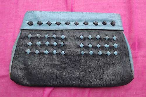 Genuine Leather Zipped Clutch bag in shades of blue - 22x31cm - excessively used - see scans