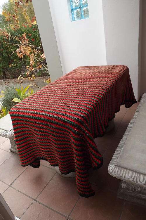 Hand Crocheted Single Bedspread in Multi Colours - good condition - 143x245cm