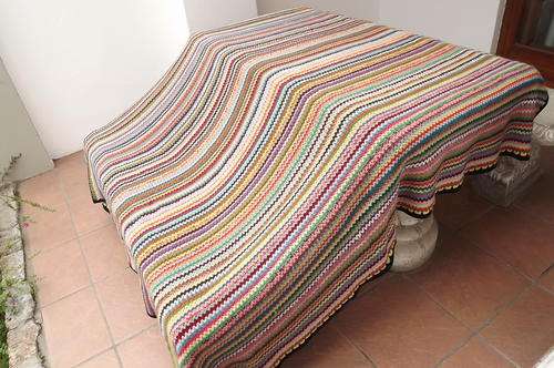 Hand Crocheted Multi Coloured Double Bedspread in very good condition - 215x225cm
