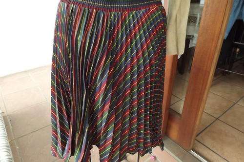 Short Striped Pleated Skirt in Navy, Bottle Green & Red by Kelso in size 13/37 - as new