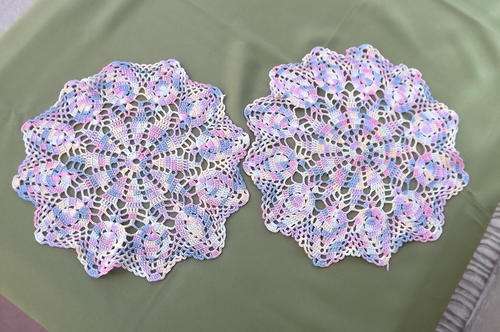 Set of 2 Multi Coloured Doilies - 30cm diameter each - good condition