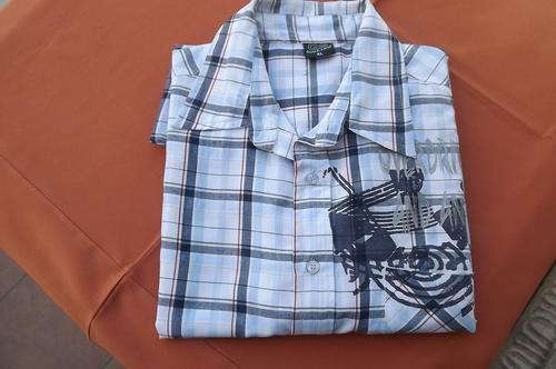 Striped Quicksand Short Sleeve Men's Shirt in XL - Polyester/Viscose - made in India - see scans