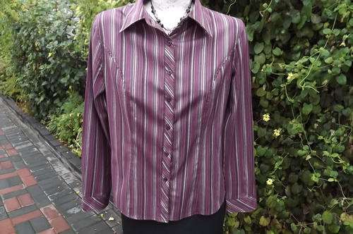 Burgundy Striped Styled Shirt with Long Sleeves in size 12/36 in polycotton with some stretch