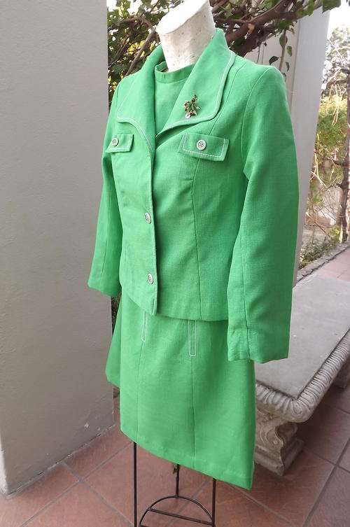 Bright Green Vintage Dress with Jacket in size 12/36 - A unique ensemble from Truworths Exclusive