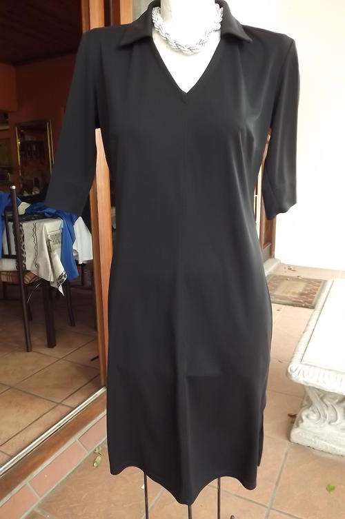 Black Sleek V Neck Dress with Collar in size 8/32 - 100% Polyester wash & wear fabric by Woolworths