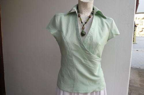 Mint Green Cross Over Top from the East in Polycotton - size 10/34 - short sleeves -only washed once