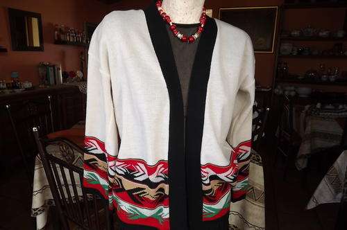 Open Cardigan by International Jet Knitwear in size 16/40 - interesting border on front & sleeves