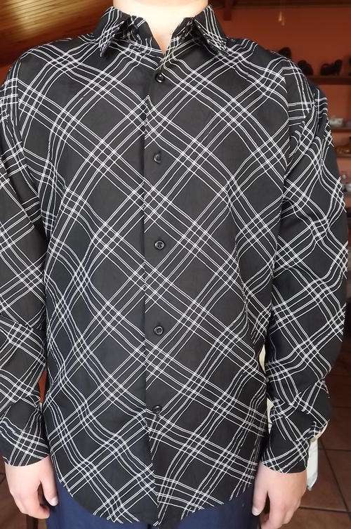 Black Checkered Silky Men's Shirt for 13 to 14 year old boy by Jabaroo - 100% Polyester - as new