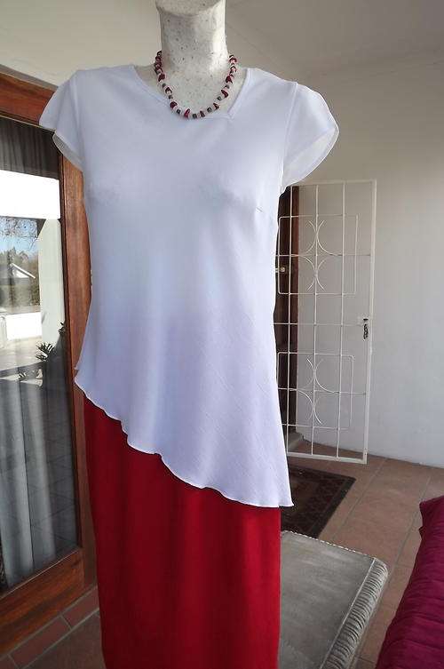 White Sheer Top with Short Open Top Sleeves in size 10/34-Unique neckline, high/low seam by Wallis