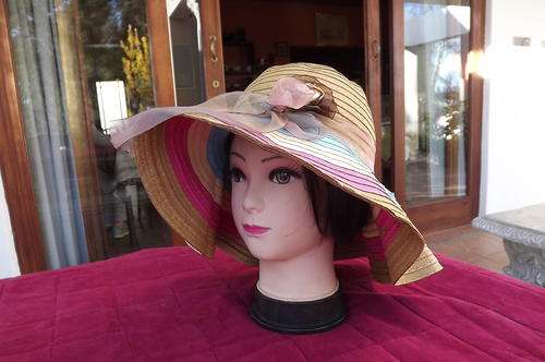 Raffia Ladies Hat in Multi Colours - Bow and Flowery Decoration