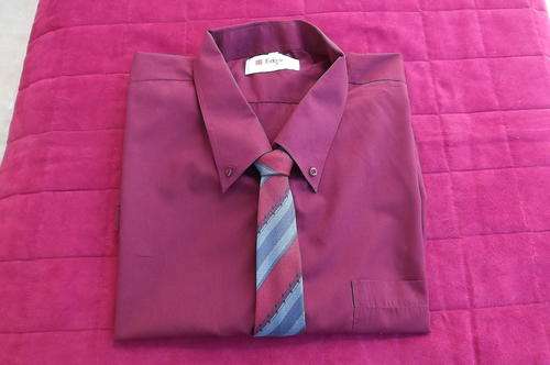 Men's Maroon Long Sleeve Poly Cotton Edgars Shirt in size 50 - matching tie by Regent - both new