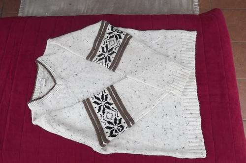 Cream Knitted Men's Jersey in size M with Brown & Black Pattern on sleeves from Authentic Menswear