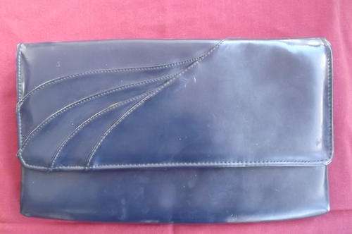Patent Leather Look Navy Clutch Bag by Flair - 17x27cm - good condition