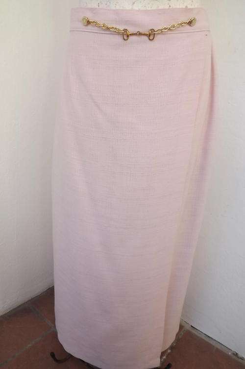 Dusty Pink Maxi Skirt with Fold Over Effect in size 16/40-Chain decoration on middle by Merien Hall