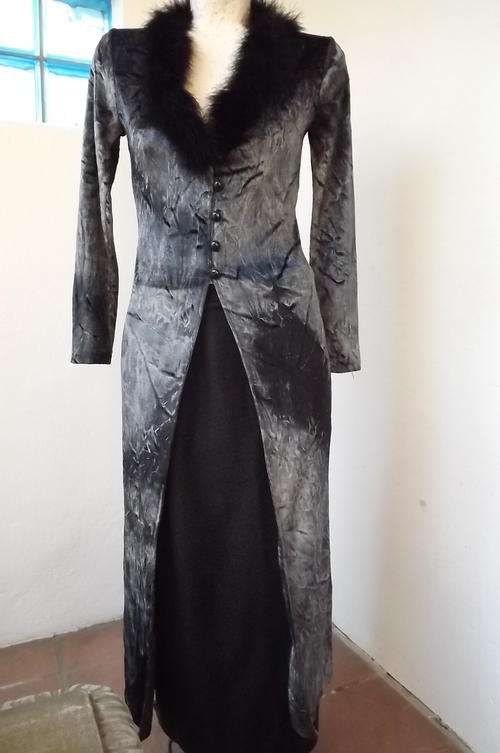 Charcoal Grey Velvet Pracere A Prest Coat in size 8/32 - faux fur decoration around neckline-as new