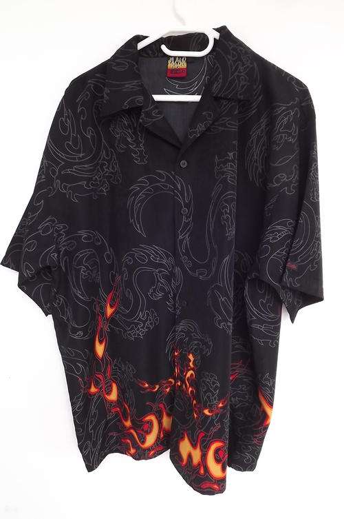 Black Patterned Men's Shirt for the Devil in You!! by Red in size Large - 100% wash & wear polyester