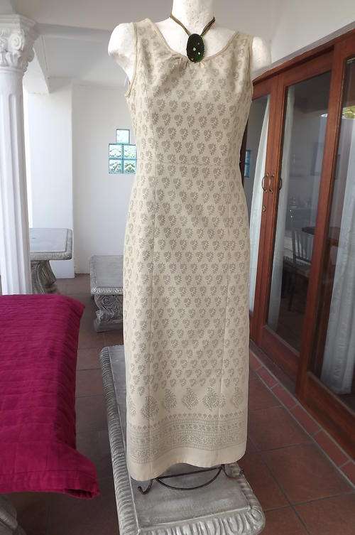 Beige Fabric with See Through Pattern over Chocolate Brown Lining Dress in size 10/34 by Abetone