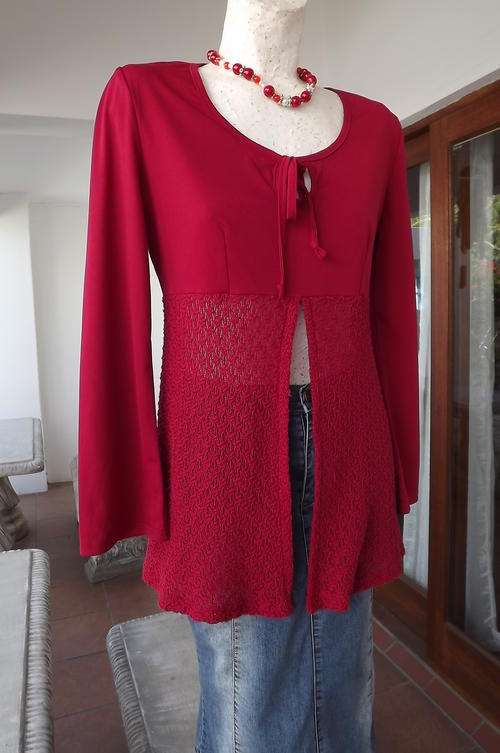 Beautiful Dark Red Top with Long Sleeve Polyester Bodice in size 10/34 - good condition