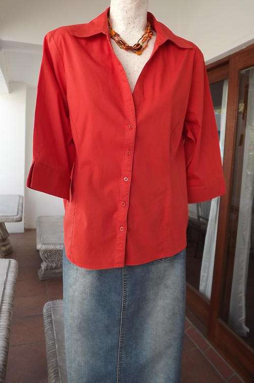 Red/Orange Styled Blouse in Cotton and Spandex for Stretch by Donatella in size 16/40 - good cond