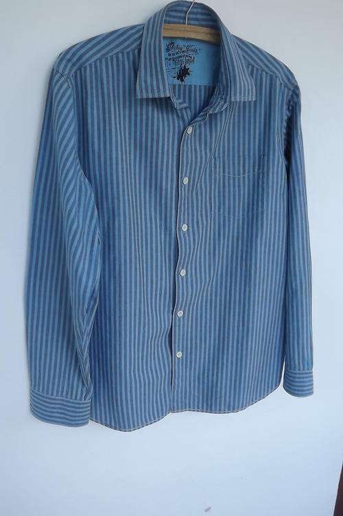 Fashionable blue and grey Stripe Long Sleeve Shirt in XL by "Relay Jeans"