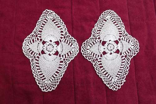 Set of 2 Small Oval Hand Crocheted dainty Cotton Doilies - very fine work - 14.5x20.5cm