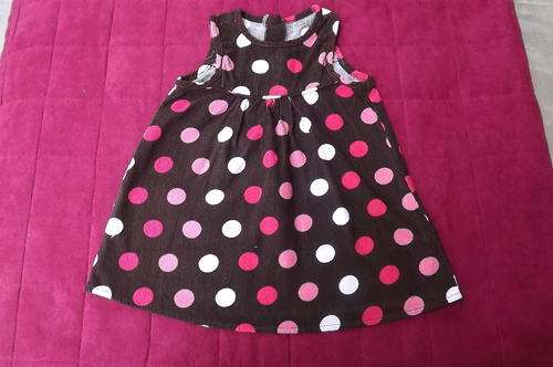 Baby Girl Polka Dot Corduroy Pinafore in Brown and Pinks for 3 to 6 month old - as new