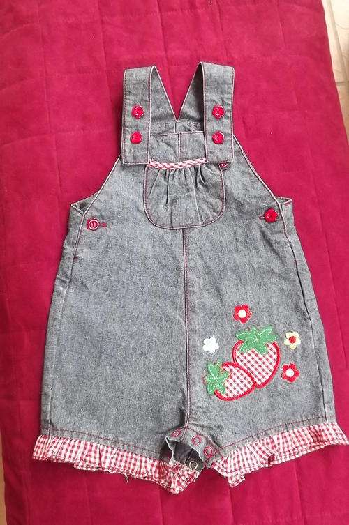Denim Play Suit for 0-3 month old baby girl-Applique work & Embroidery on Front-very pretty & as new