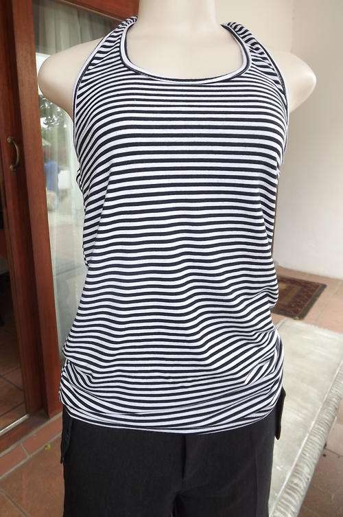 Black & White Striped Long Halter Neck Top in Polycotton in size 12/36 - good condition