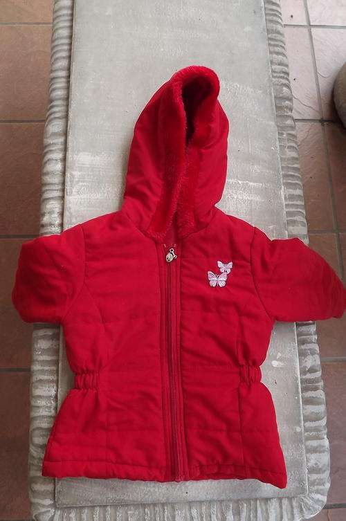 Red Padded Girls Jacket with Hood for 12-18 month old baby girl - good condition