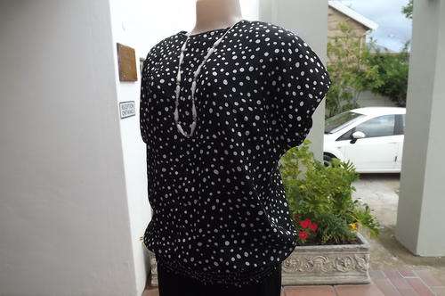 Black & White Vintage Polka Dot Top with very short cut on sleeves-size 14/38 by Shelley - as new