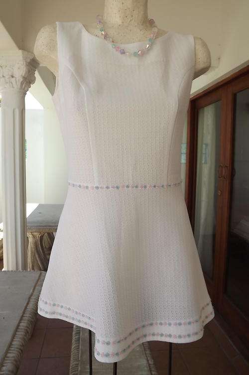Vintage White Tennis Dress in Light Crimplene Fabric-size 10/34-from the 60's-unbelievably good cond