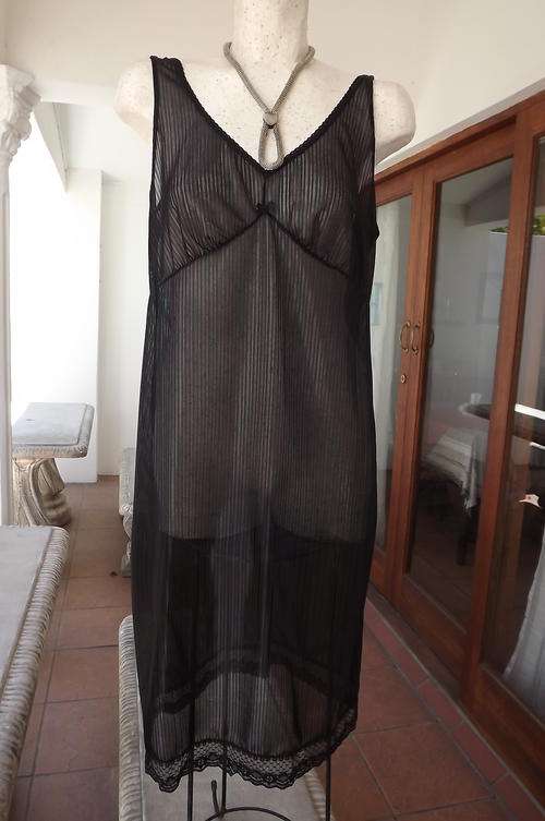 Black Full Length Petticoat - Nylon & Rayon with Lace Decoration in size 12/36 - as new