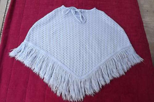 Light Blue Knitted Acrylic Poncho for 1-2 yr old Girl - Frilled Seam - Tie on the Front - good cond
