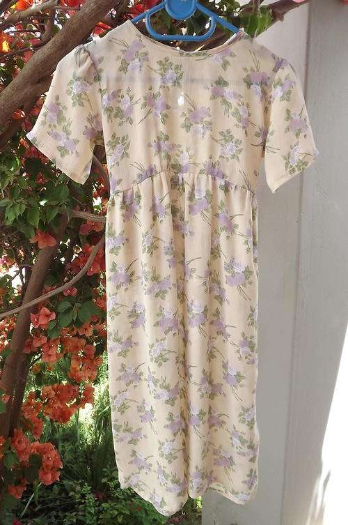 Maxi Polyester Beige Dress with Purple Flowers for 12 to 13 year old Girl - as new