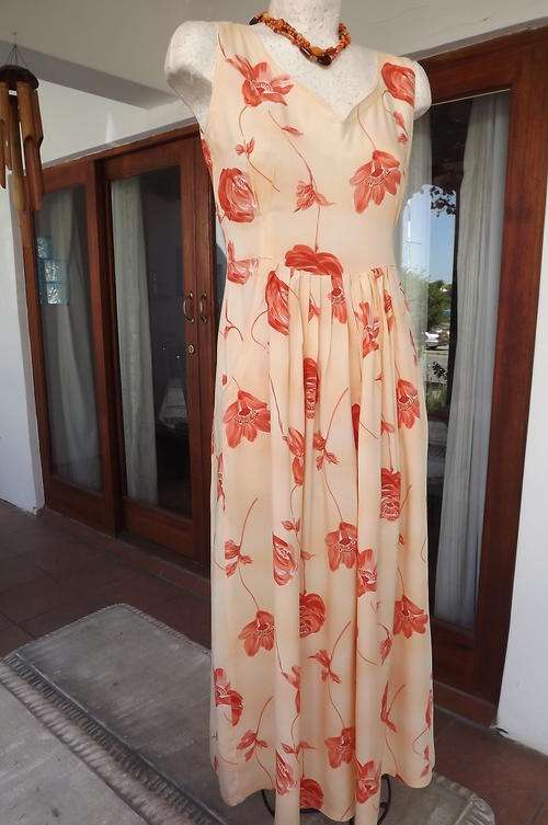 Typical Monopoly Styled Viscose Summer Dress in Soft Peach Colour with Darker Flowers-size S-10/34
