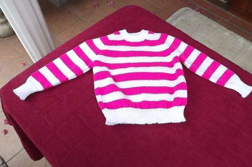 Bright Pink & White Home Knitted Jersey for 4-5 yr old - new