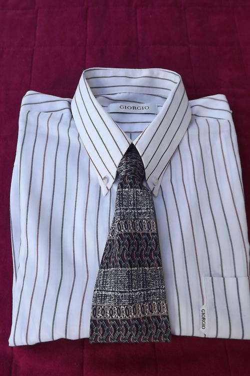 White Striped Shirt by Giorgia + Celio Tie - neck size 39, chest 120cm -  used but in good condition