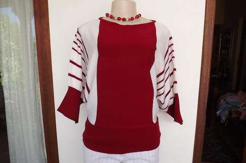 Red & White Striped Acrylic Knitted Top by In Focus in size Medium - 36 to 38 - very good condition
